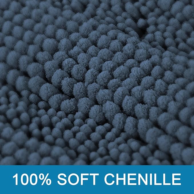 H.VERSAILTEX Bathroom Rug Sets 2 Piece Bath Mats Non Slip Thick Soft Chenille Striped Bath Rug achine Washable Shower Floor Rugs for Tub, Shower and Floor (Blue Indigo, 47"x17" Plus 20"x20" U)