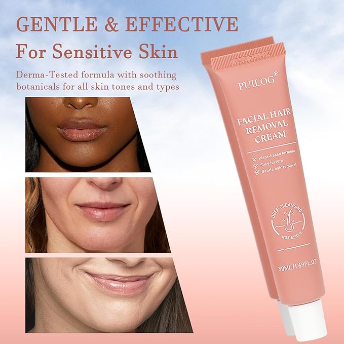 Facial Hair Removal Cream for Women, Soothing Hydrating Depilatory Cream Kit, Painless & Flawless Face, Upper Lip, Chin Hair Remover, Gentle for Sensitive Skin