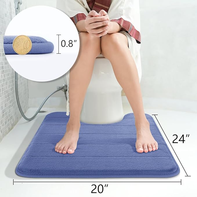Yimobra Memory Foam Toilet Bath Mat U-Shaped, Soft and Comfortable, Super Water Absorption, Non-Slip, Thick, Machine Wash and Easier to Dry for Bathroom Commode Contour Rug, 24 X 20 Inches, Navy Blue