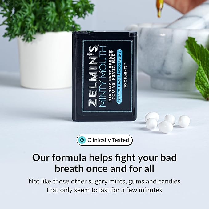 Zelmin's Minty Mouth Breath Freshener - (12 Pack) Long Lasting Bad Breath Treatment for Adults, Instant Freshness Helps with Dry Mouth, Natural Breath Mints for Travel, Alcohol-Free, Keto, Gluten-Free