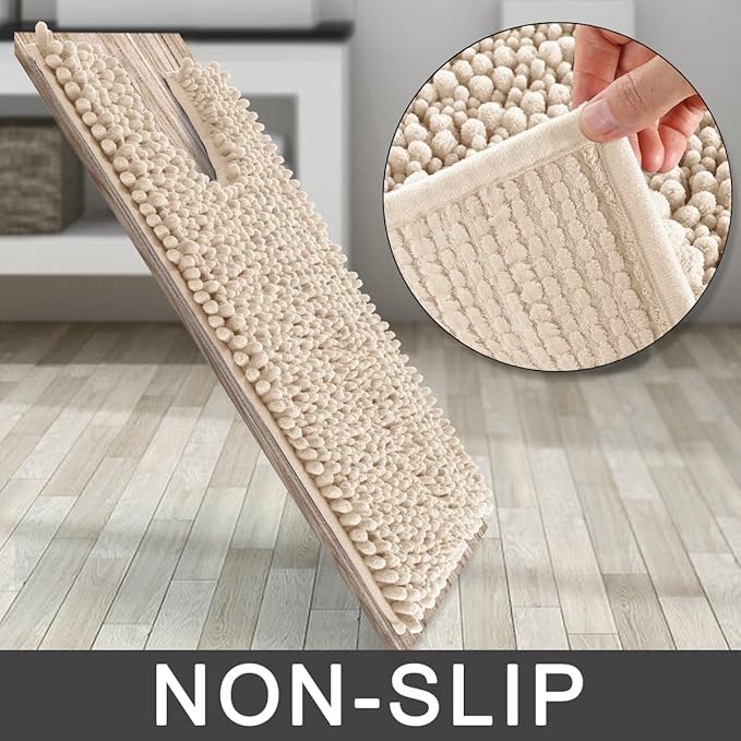 Yimobra Toilet Rug U Shaped Washable 24x20 Inch - Ultra Soft Absorbent Chenille Bath Rugs for Toilet, Quick Dry & Machine Washable, Non Slip Contour Bathroom Mat, Light Brown