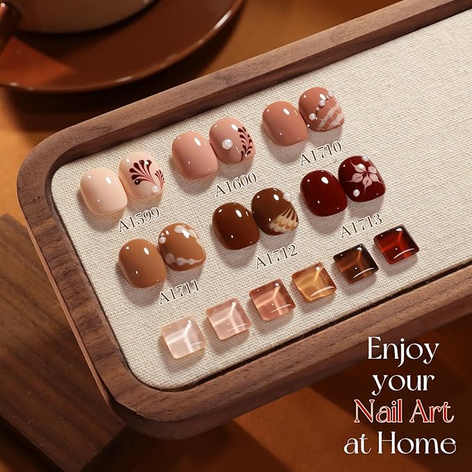 Double Rhythm 6 Pcs 15 ML Gel Polish Set Same Color Same Bottle Soak Off Gel Polish Kit Nail Art Manicure Salon DIY at Home for Women (Burgundy Cherry Brown Coffee -T6-69)