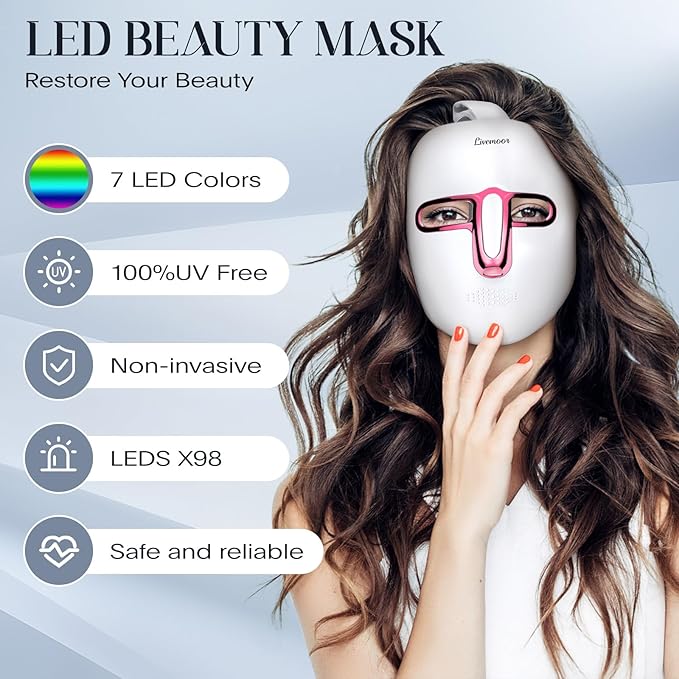 Red Light Photon Facial Mask, Wireless Rechargeable & Ergonomic Design with NIR, Portable for Home & Travel, Gold