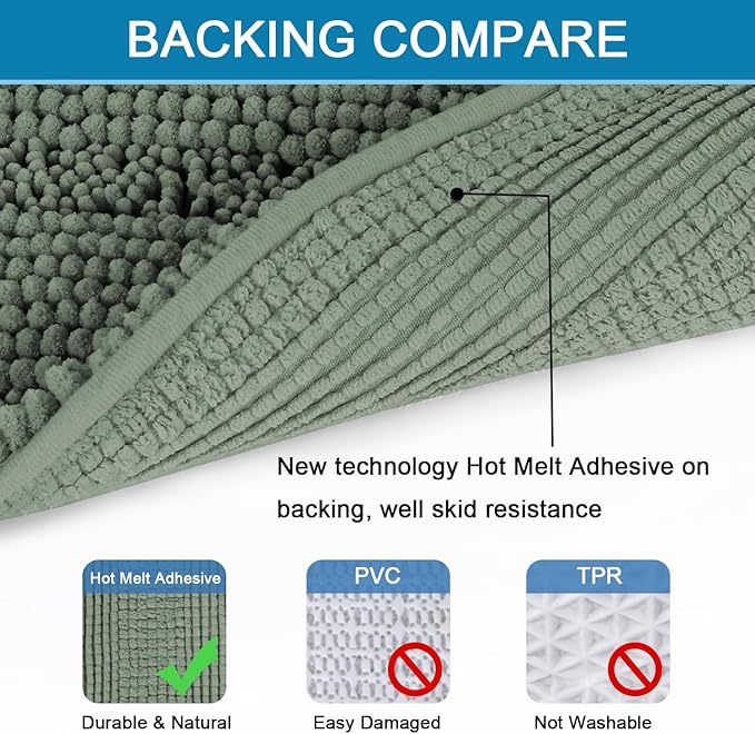 H.VERSAILTEX Bathroom Rugs Bath Rug Set 2 Piece Bathroom Contour Rug Toilet Mat Non Slip Contour Bath Rug Ultra Thick Water Absorbent Striped Bath Mats Washable(20" x 32" Plus 20" x 20" U, Green Bay)