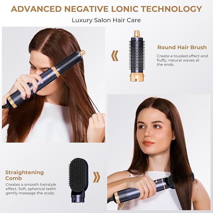 Blow Dryer Brush 5 in 1, Negative Ion Hair Dryer Brush Set Upgrade Hot Air Brush Air Styler Curling Wrap Air Curler, Curling Iron Hair Styling Tools As A Gift for Straight/Curl/Drying/Smoothing
