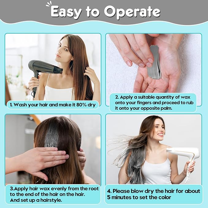 Grey Hair Color Wax - Temporary & Washable Hair Styling Mud Gel for Men, Women, Kids,For Halloween, Cosplay, Party, Crazy Hair Day & Children's Day