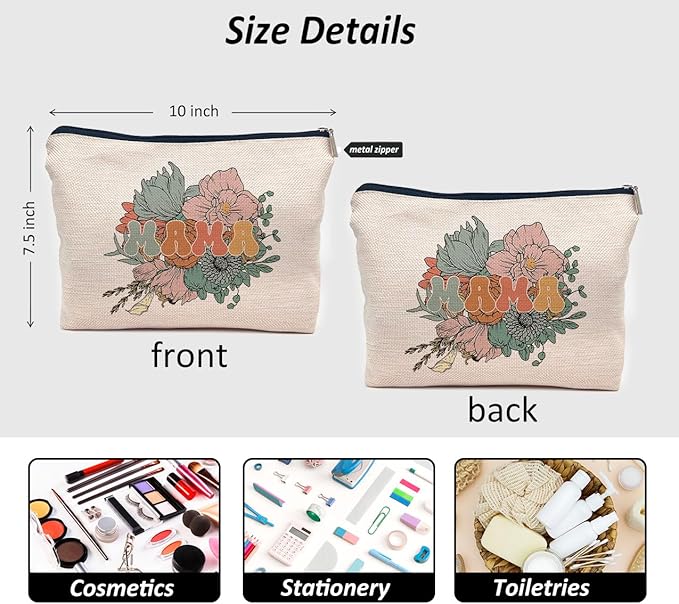 IWXYI Mama Mom Makeup Bags With Zipper - Travel Toiletry Gifts For Women