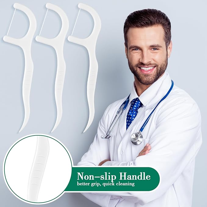 Baderke 200 Count Floss Picks Bulk Non Breakable Tooth Picks Flosser Dental Floss Sticks for Adults Teeth Cleaning Dental Flossers for Family Pack Travel(White)