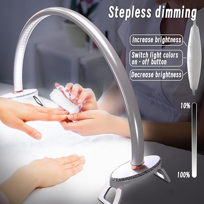 Half Moon Light for Nail Desk.3Light Colors.Adjustable Brightness . Lamp for Nails Table for For Painting.Embroidery.Reading etc.Moon Light Nail Tech ShadowFree Lighting （Large & Medium Combo Set ）