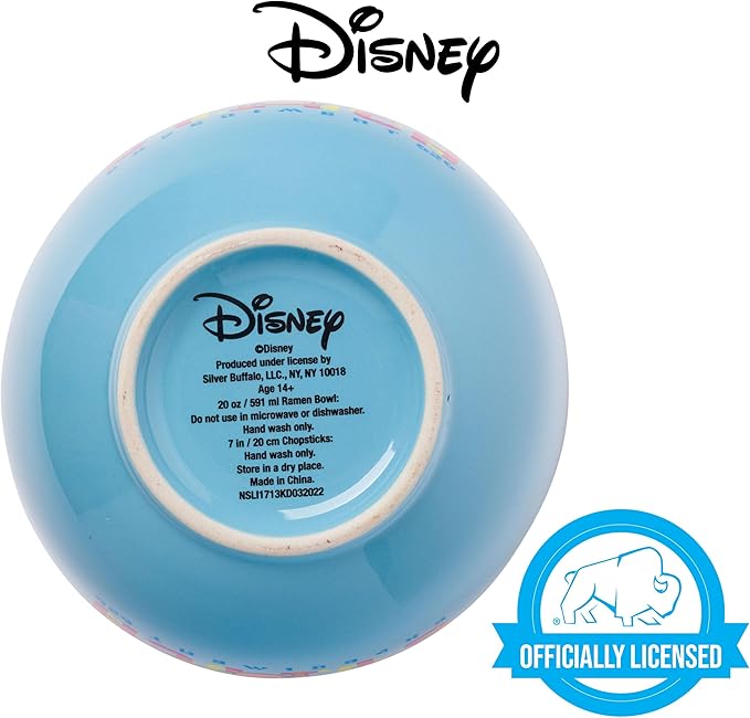 Silver Buffalo Disney Lilo and Stitch Experiment 626 Ceramic Ramen Noodle Rice Bowl with Chopsticks, Microwave Safe, 20 Ounces