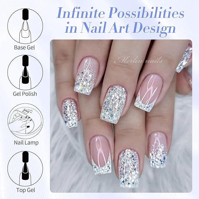 Born Pretty Christmas Silver Glitter Gel Nail Polish Shiny Silver Gel Polish Nail Art Design Manicure DIY at Home 15ml