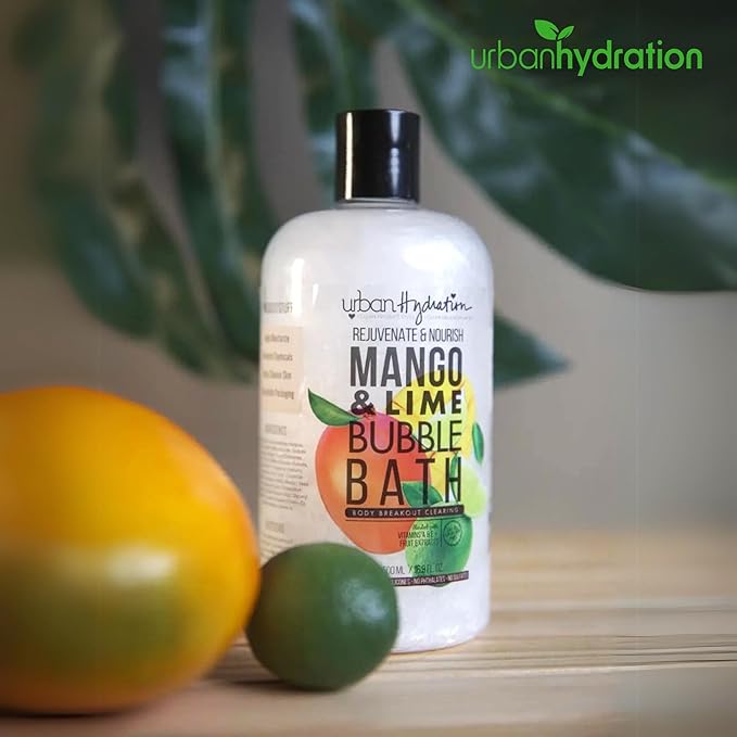 Urban Hydration Mango & Lime Bubble Bath, Foaming Bath Soak with Mango Seed Butter & Citrus Extracts, Natural Bubble Bath for Men & Women, Sulfate Free & Ideal for All Skin Types - 16.9 FL Oz