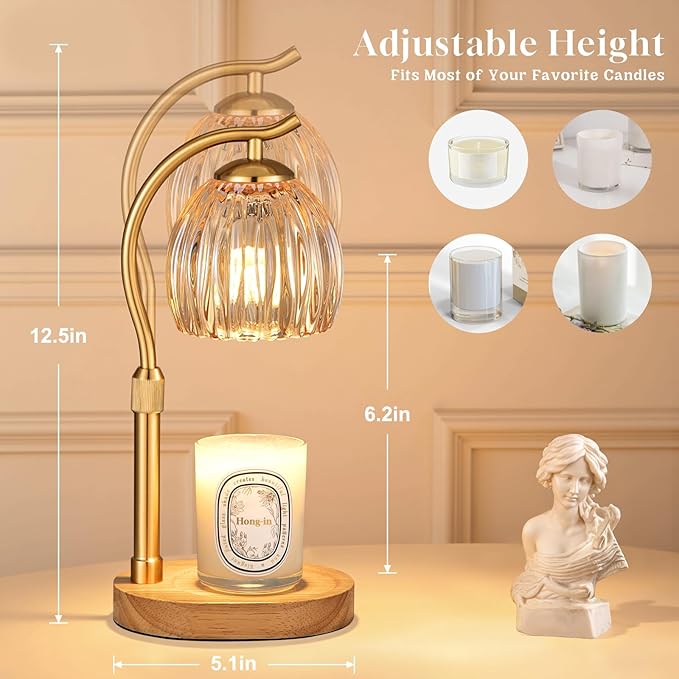 Hong-in Candle Warmer Lamp - with Timer & Dimmer, Modern Home Decor House Warming Gifts, Cozy Birthday Gift for Women Mom (Amber)