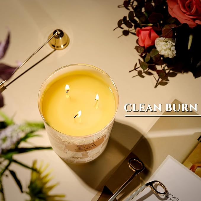 HomeLights Large jar Candle | 3-Wick Long-Lasting Scented Candles, 34oz Natural Soy Wax Candle for Home Scented, Rustic Modern Gifts for Women & Men, Salted Caramel