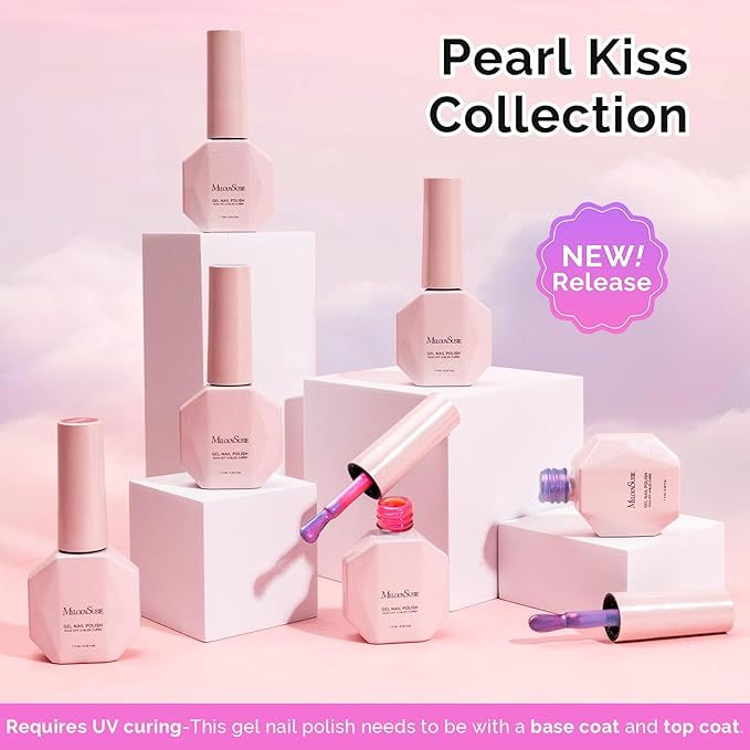 MelodySusie Pearl Gel Nail Polish Set, 6 Colors Aurora Shimmer White Green Pink Purple Blue Iridescent Mermaid Drawing Glitter Gel Polish Soak Off Swirl Shell Thread Effect Nail Art Gifts for Women