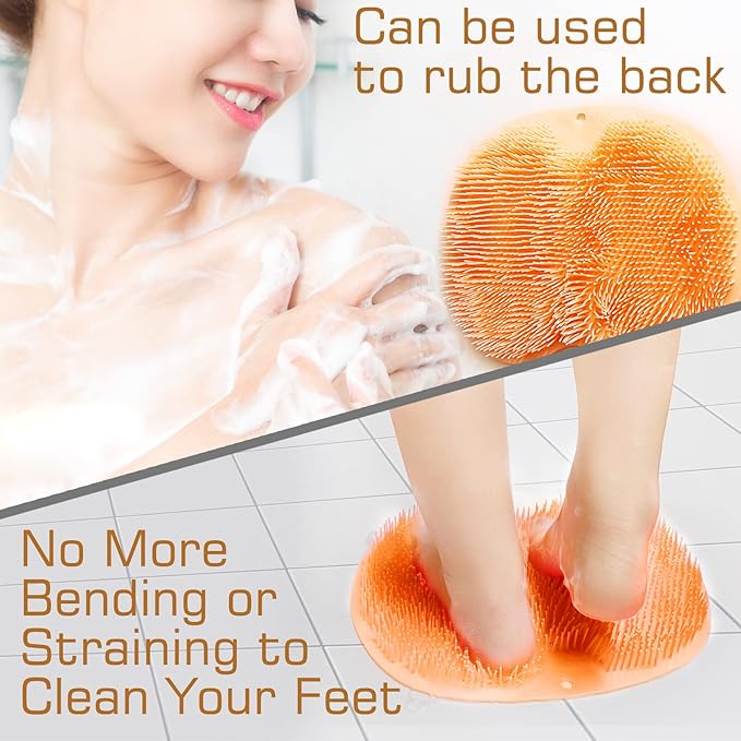 Shower Foot Scrubber Mat Back Washer Back Exfoliating Bath Wash Pad Wall Mounted Slip Suction Cups Foot Scrubber for Use in Shower Cups Foot Cleaner for Men and Women