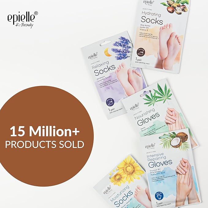 Epielle Hydrating Foot Mask 6 Pairs, Deep Moisturizing Socks for Dry, Cracked Feet, Self Care Gifts for Women, Spa Kit, Stocking Stuffers, Thanksgiving Essentials