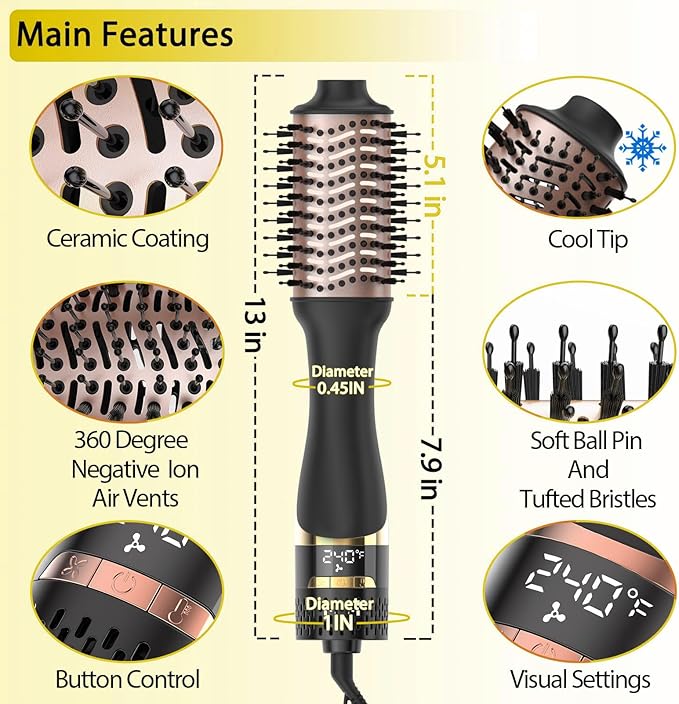 Nicebay Hair Dryer Brush, Blow Dryer Brush for Women Fast Styling, One Step Blowout Brush with Display Screen-Less Frizz, More Shine, Oval Ceramic Barrel, Negative Ion