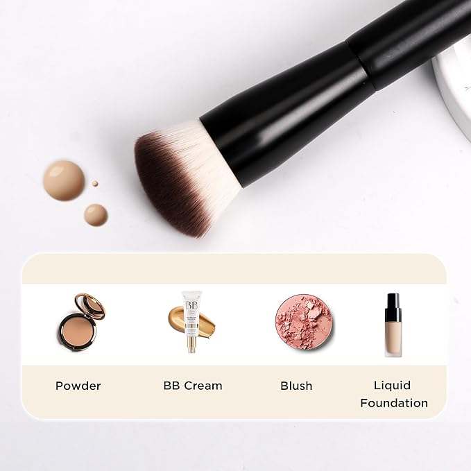 Professional Foundation Brush Set for Liquid Makeup - 0.06mm Ultra-Fine Bristles | Contour Brush for highlights Blending Angled Shape | No Shedding & Easy Clean | Kabuki Makeup Brushes