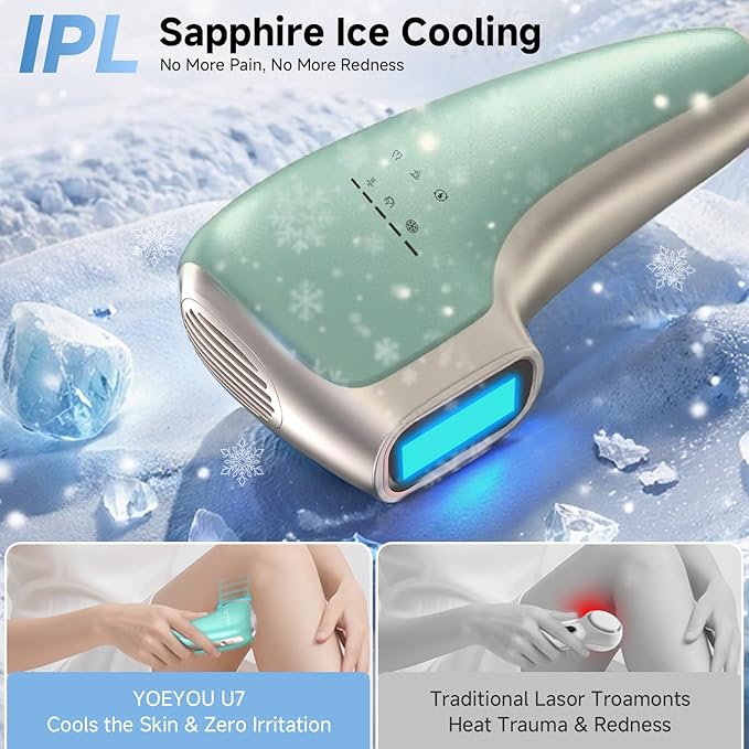 Painless IPL Laser Hair Removal for Women & Men, 39°F Sapphire Ice Cooling Technology, At-Home Laser Hair Removal Device for Face, Armpits, Legs, Bikini & Whole Body, Long-Lasting Results