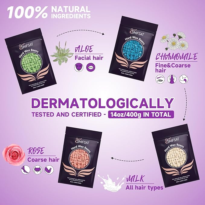 Waxing kit for women, Digital Hard Wax Warmer with 4 Packs of Natural Wax Beans (14.1oz), Silicone Bowl and Waxing Accessories, Professional for Bikini, Face, Brazilian, Body and Home Salon - Black