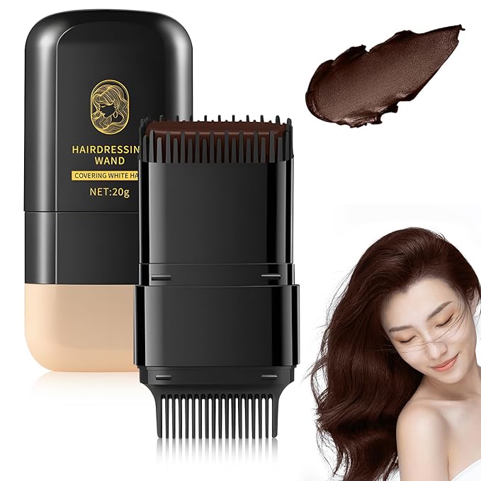 2-in-1 Hair Color Stick & Comb, Waterproof and Sweat-Proof Hair Dye Comb, Instant Convenient Root Touch Up for Gray Hair, Touch up Comb for Women & Men (Chestnut Brown)