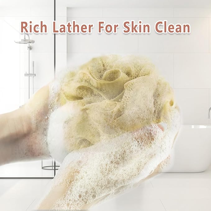 Shower Loofah Bath Sponge, 60G Loofah Exfoliating Body Scrubber, 4 Color Mesh Shower Pouf Balls for Body Wash (Caramel Coffee)