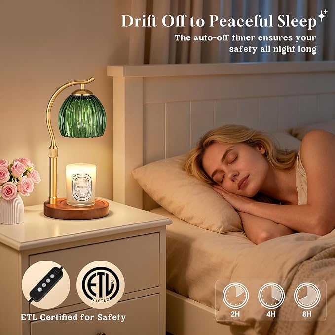 Candle Warmer Lamp with Timer - Electric Flameless Wax Melter Warmer for Jar Scented Candles, Vintage Home Decor Cozy for Women Mom Friend Sister (Green)