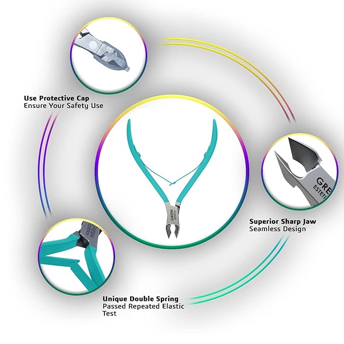 Professional Cuticle Trimmer Nail Cuticle Cutter Stainless Steel Cuticle Nippers with Sharp Blades of Cuticle Remover Clippers Manicure Tools Double Spring for Nail Care Pedicure Nail Tools (Cyan)