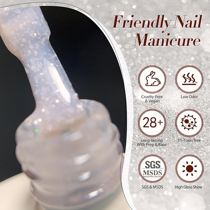 Born Pretty Jelly Gel Nail Polish, Shimmer Glitter Snow Jelly Gel, Milky Nude Neutral Translucent Natural Gel Nail Polish, Manicure Salon DIY for Women Girls 15ML