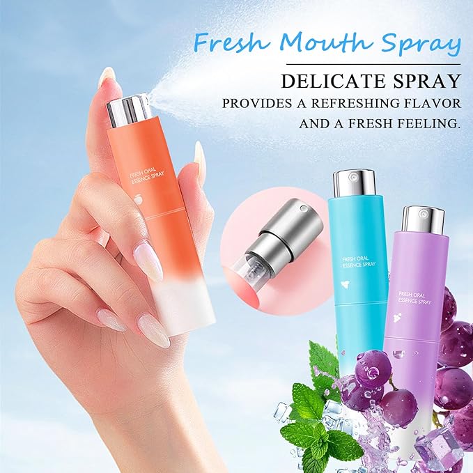 3PCS Breath Fresheners,Peach,Grape,Mint Flavors Fresh Breath Spray for Oral Care,Travel Size Mouth Rinse Fresheners,Refreshing Mini Mouth Sprays for Carrying Around