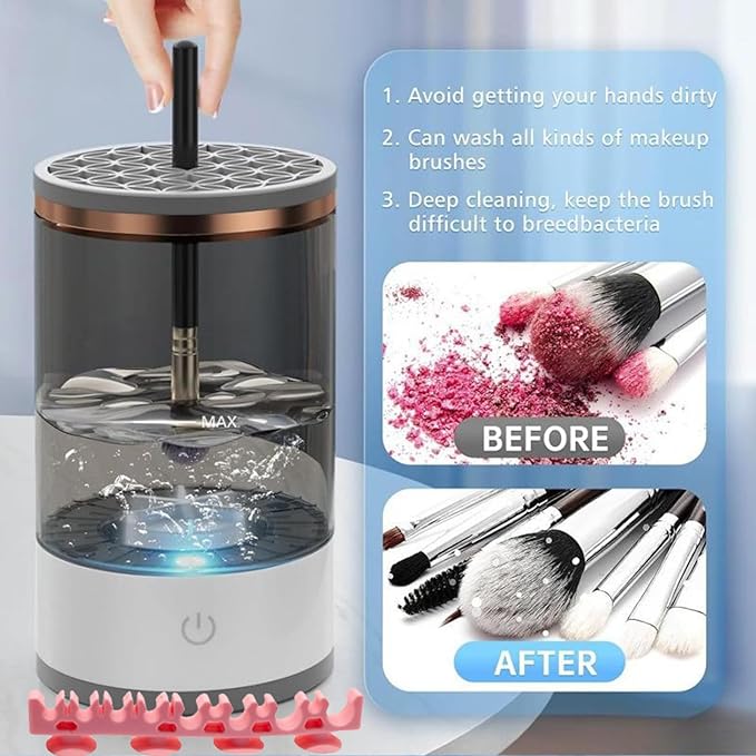 Electric Makeup Brush Cleaner Efficient Deep Cleaning and Drying of Mmake-Up Brushes Portable Automatic USB Cosmetic Brushes Cleaner Tool for All Size Beauty Makeup Brush Set(Grey)