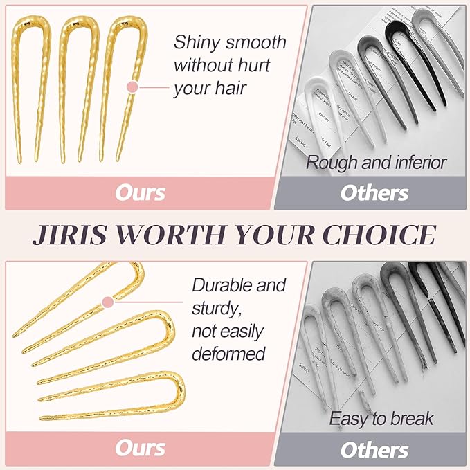 2PCS 3.8Inch French Hair Pins U-Shaped Pins for Women and Girls Fashion Metal Hair Pin French Twist Hair Pins for Buns, Updos,Stylish and Functional(set2-gold)