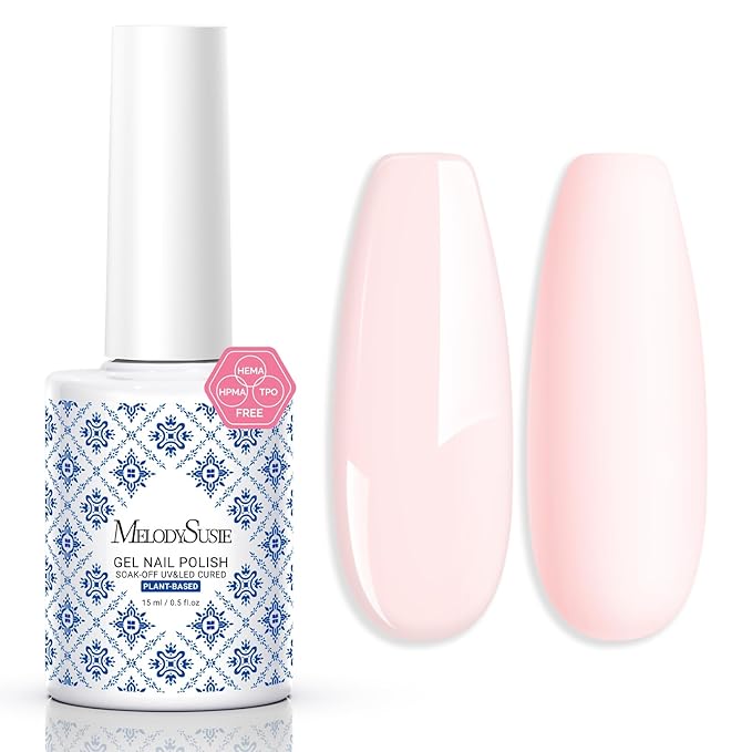MelodySusie Fleurwee Plant Based Gel Nail Polish, Nail Polish Hema Free 21 Non Toxic Long Lasting No Chip Finger Toe Nail Art Manicure Salon DIY at Home Gifts for Women Bud Pinkish-White P53