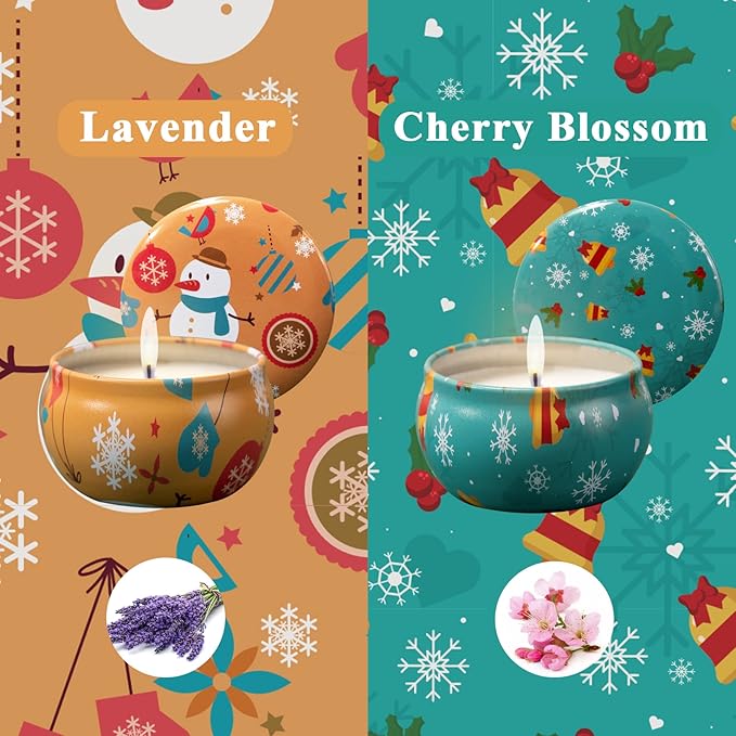 2 Pack Aromatherapy Candles, 2.5 Oz Scented Candles, Lavender and Cherry Blossom, Soy Scented Candle with Floral Scents, Portable Small Jar Candle Set for Travel, Spa, Bath, Yoga, Home Decor Candle