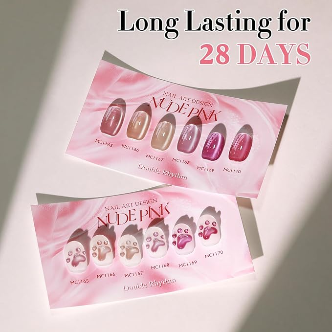 Double Rhythm Cat Eye Gel Nail Polish Set of 6 Same Color Same Bottle 0.5 Oz Shimmer Glitter with Magnet Holographic Reflective Magnetic UV Nail Polish Kit at Home (Nude Pink Rose-T6-30)