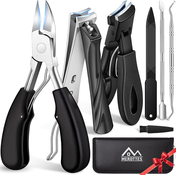 Toenail Clippers for Seniors Thick Toenails, Sharp Ingrown Toenail Clippers Nail Cutter Long Handle with Wide Jaw for Thick Nails, Heavy Duty Large Toe Nail Clipper Set for Men & Women,7 Pcs