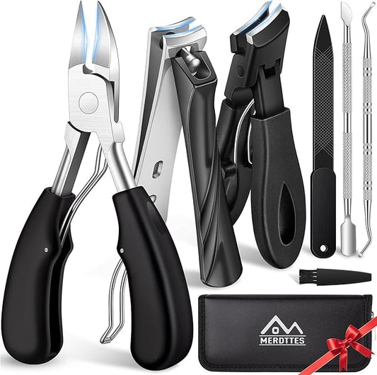 Toenail Clippers for Seniors Thick Toenails, Sharp Ingrown Toenail Clippers Nail Cutter Long Handle with Wide Jaw for Thick Nails, Heavy Duty Large Toe Nail Clipper Set for Men & Women,7 Pcs