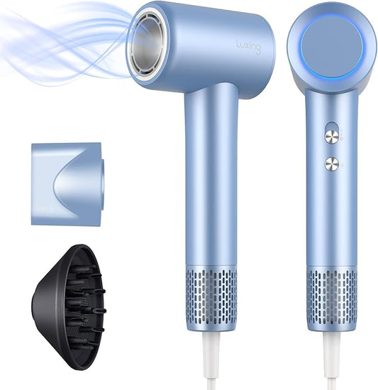 Hair Dryer, TurboLux Ionic 200 Million Negative Ions 1500W Fast Drying High Speed Hairdryer with Diffuser, Lightweight, Low Noise Hair Dryers for Women with 110000 RPM Brushless Motor (Steel Blue)