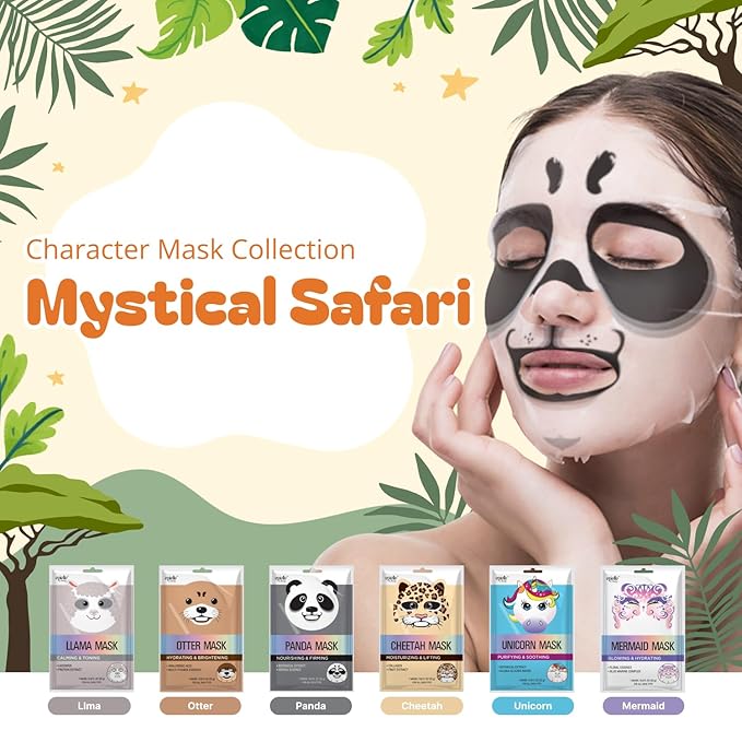 Epielle Character Face Mask Mystical Safari 12 Pack, Fun & Effective Korean Skin Care, Spa Party Favors, Stocking Stuffers, Birthday Gifts for Women, Thanksgiving Essentials