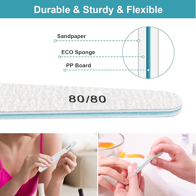 Diesisa 15pcs 80/80 Grit Nail Files for Natural Nails, Double Sided Emery Boards for Nails, Professional Nail Files for Acrylic Nails for Home & Salon (limas para manicura)