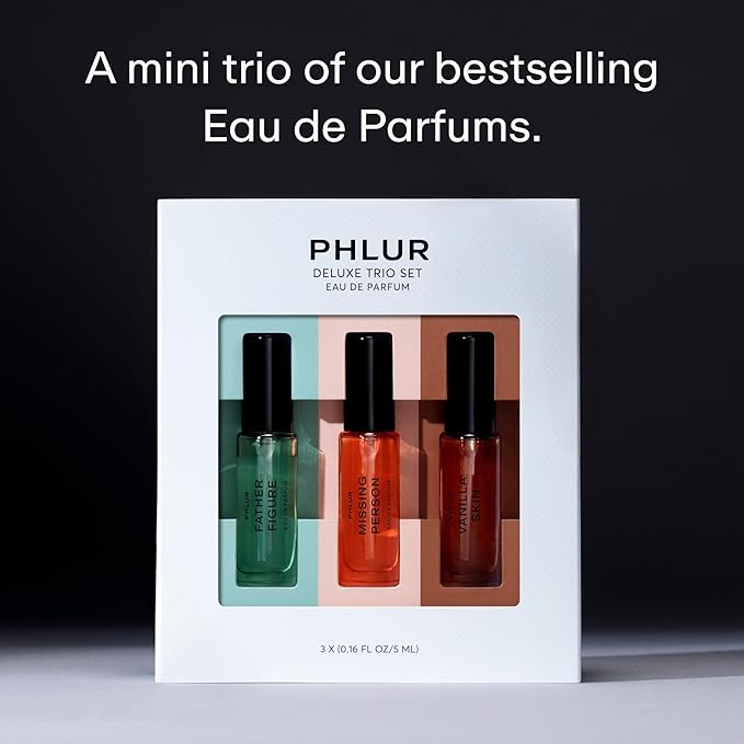 PHLUR The Best Sellers ($45 Value) - Deluxe Mini Trio Eau de Parfum Set - Vanilla Skin, Father Figure & Missing Person Fragrance - Travel Size Perfume for Women & Men (3 x 5mL)