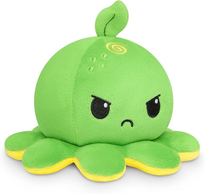 TeeTurtle - The Original Reversible Octopus Plushie - Lemon + Lime - Cute Sensory Fidget Stuffed Animals That Show Your Mood