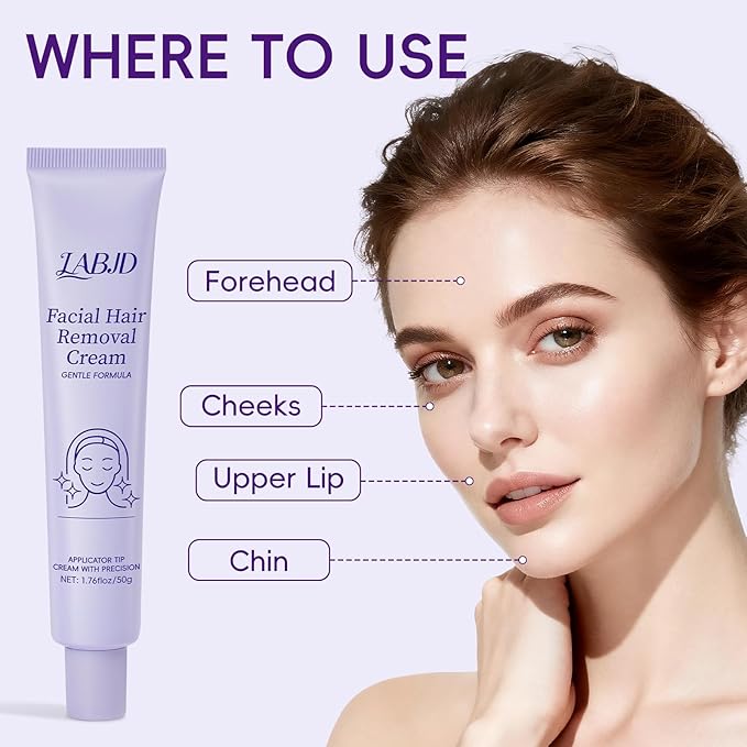 Facial Hair Removal Cream for Women – Depilatory & Post Care Soothing Cream, 5 Min Painless & Fast Face Hair Remover from Chin, Upper Lip, and Sideburns, Gentle Plant Formula for Sensitive Skin