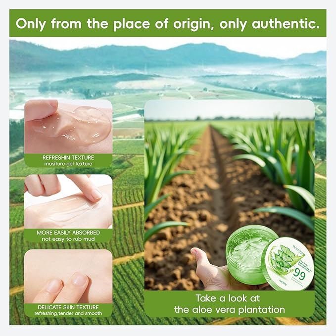 Organic Pure Aloe Vera Gel - Soothing Cooling Gel for Sunburn Relief & sun burnt after-sun gel for skin Face hair | pure 99% Plant-Derived, | 7.05oz, Gentle for All Skin Types