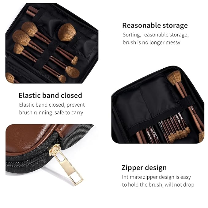 MAANGE 20 PCS Makeup Brush Set with Bag, Double-ended Kabuki Brush Foundation Contour Brush for Liquid Powder Concealer Eye Shadows Cream Cosmetics Blending Blush Face Makeup Tools (Brown)