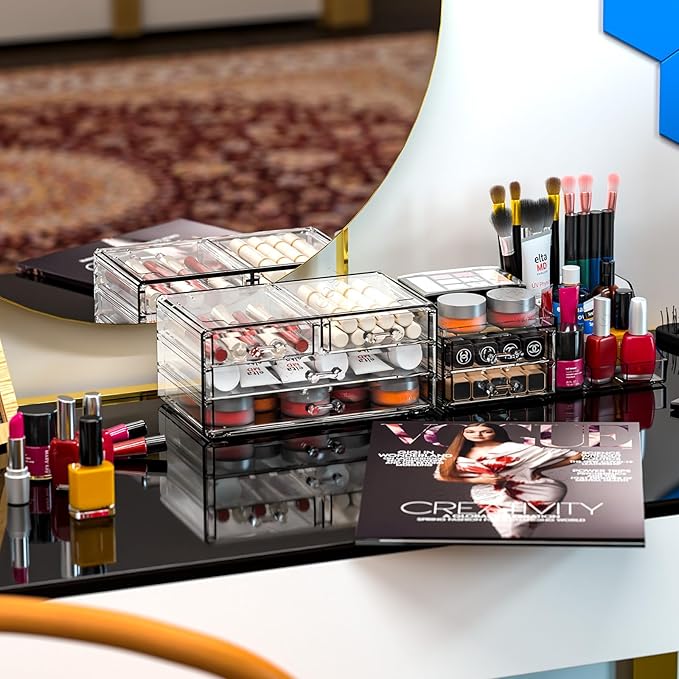 ﻿SUOXING Clear Acrylic Makeup Organizer for Vanity,Bathroom,Dresser,6 Drawer Cute Make up Organizers for Counter,Plastic Countertop Makeup Storage for Beauty,Jewelry,Brush,Cosmetic,Skin Care Organizer