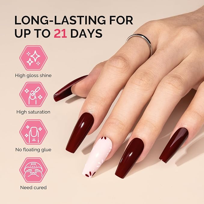 MelodySusie Fleurwee Plant Based Gel Nail Polish, Hema Free Black Cherry Red Nail Polish, Soak Off UV LED Gel Polish Gift for Women 21 Non Toxic Long Lasting Nail Art Manicure Salon DIY at Home B1802