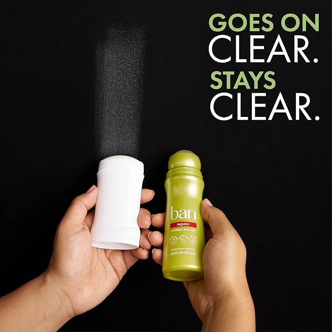 Ban Original Unscented 24-hour Invisible Antiperspirant, 3.5oz Roll-on Deodorant, 4-pack, Underarm Wetness Protection, with Odor-fighting Ingredients