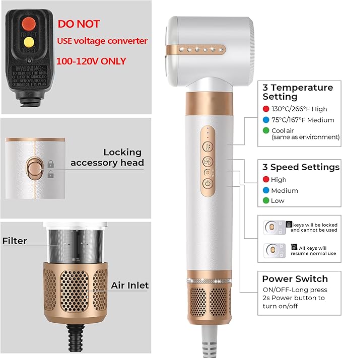 7 in ONE Hair Dryer Brush, Powerful Blow Dryer Brush with Air Curler for Hair, Brush Blow Dryer with Diffuser, Ionic Hot Air Brush Fast Dry, Volumize, Curls, Straight, Hair Styling Tools 100-120V